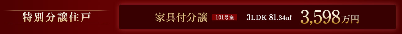 特別分譲住戸　家具付分譲　101号室　3598万円